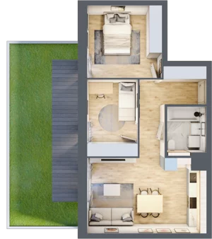 3 pokoje, mieszkanie 54,74 m², parter, oferta nr 1.00.D05, Ogrody Andersa III, Gliwice, Wojska Polskiego, ul. Generała Władysława Andersa