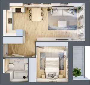2 pokoje, mieszkanie 46,63 m², parter, oferta nr 1.00.E02, Ogrody Andersa III, Gliwice, Wojska Polskiego, ul. Generała Władysława Andersa