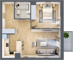 2 pokoje, mieszkanie 52,58 m², piętro 1, oferta nr 1.01.B07, Ogrody Andersa III, Gliwice, Wojska Polskiego, ul. Generała Władysława Andersa