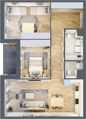 3 pokoje, mieszkanie 74,12 m², piętro 1, oferta nr 1.01.B08, Ogrody Andersa III, Gliwice, Wojska Polskiego, ul. Generała Władysława Andersa