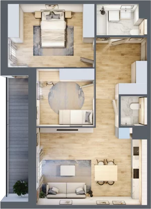 3 pokoje, mieszkanie 69,43 m², piętro 1, oferta nr 1.01.B09, Ogrody Andersa III, Gliwice, Wojska Polskiego, ul. Generała Władysława Andersa