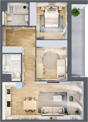 3 pokoje, mieszkanie 69,83 m², piętro 1, oferta nr 1.01.D07, Ogrody Andersa III, Gliwice, Wojska Polskiego, ul. Generała Władysława Andersa