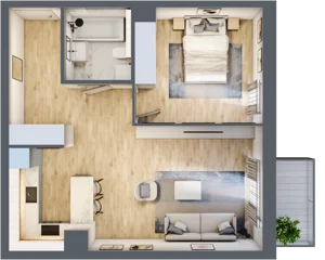 2 pokoje, mieszkanie 52,85 m², piętro 2, oferta nr 1.02.B13, Ogrody Andersa III, Gliwice, Wojska Polskiego, ul. Generała Władysława Andersa