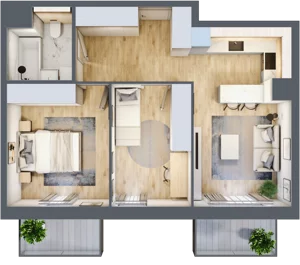 3 pokoje, mieszkanie 52,45 m², piętro 2, oferta nr 1.02.C06, Ogrody Andersa III, Gliwice, Wojska Polskiego, ul. Generała Władysława Andersa