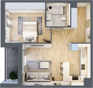 2 pokoje, mieszkanie 47,47 m², piętro 2, oferta nr 1.02.D15, Ogrody Andersa III, Gliwice, Wojska Polskiego, ul. Generała Władysława Andersa