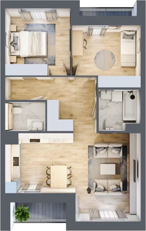 3 pokoje, mieszkanie 70,03 m², piętro 3, oferta nr 1.03.C08, Ogrody Andersa III, Gliwice, Wojska Polskiego, ul. Generała Władysława Andersa
