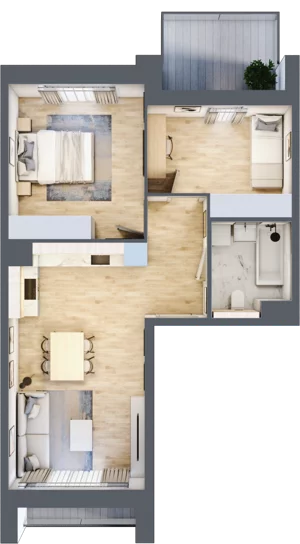 3 pokoje, mieszkanie 55,21 m², piętro 3, oferta nr 1.03.D17, Ogrody Andersa III, Gliwice, Wojska Polskiego, ul. Generała Władysława Andersa