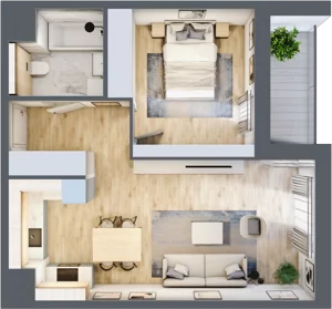 2 pokoje, mieszkanie 47,29 m², piętro 2, oferta nr 4.02.E07, Ogrody Andersa III, Gliwice, Wojska Polskiego, ul. Generała Władysława Andersa