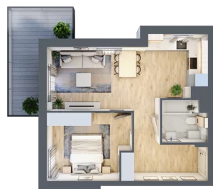 2 pokoje, mieszkanie 46,53 m², piętro 1, oferta nr 106F/M007, Miasteczko Jutrzenki Dzielnica Hortensji, Warszawa, Włochy, ul. Jutrzenki 106F