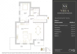2 pokoje, apartament 69,80 m², piętro 1, oferta nr Apartament Sens, Villa Doroszewskiego, Gdańsk, Oliwa, ul. Doroszewskiego