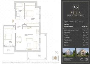 3 pokoje, apartament 76,90 m², piętro 1, oferta nr Apartament Forma, Villa Doroszewskiego, Gdańsk, Oliwa, ul. Doroszewskiego
