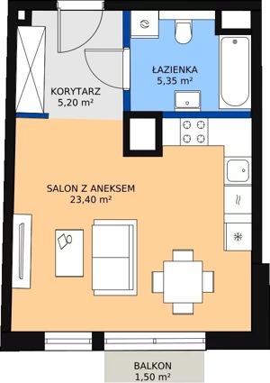 1 pokój, mieszkanie 34,09 m², piętro 5, oferta nr 65, Biała Kamienica, Łódź, Śródmieście, Osiedle Katedralna, ul. Więckowskiego 12