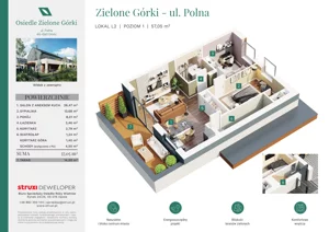 3 pokoje, mieszkanie 57,05 m², piętro 1, oferta nr ZGP02L2, Osiedle Zielone Górki, Górki, ul. Polna