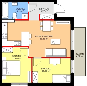 3 pokoje, mieszkanie 60,08 m², piętro 1, oferta nr 44B, Osiedle Młodych, Janczewice, ul. Jedności