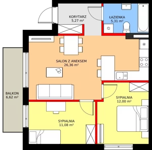 3 pokoje, mieszkanie 59,76 m², piętro 1, oferta nr 35B, Osiedle Młodych, Janczewice, ul. Jedności