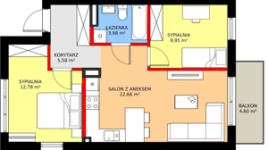 3 pokoje, mieszkanie 54,95 m², piętro 1, oferta nr 94B, Osiedle Młodych, Janczewice, ul. Jedności