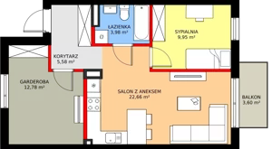 3 pokoje, mieszkanie 54,95 m², piętro 1, oferta nr 84B, Osiedle Młodych, Janczewice, ul. Jedności