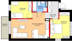 3 pokoje, mieszkanie 54,95 m², piętro 1, oferta nr 76B, Osiedle Młodych, Janczewice, ul. Jedności