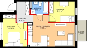 3 pokoje, mieszkanie 54,95 m², piętro 1, oferta nr 73B, Osiedle Młodych, Janczewice, ul. Jedności