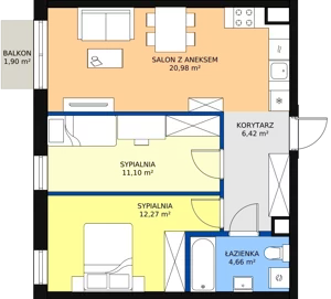 3 pokoje, mieszkanie 57,70 m², piętro 2, oferta nr 23, Seaport, Gdynia, Grabówek, ul. Kołłątaja 18