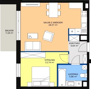 2 pokoje, mieszkanie 52,69 m², piętro 1, oferta nr B 1.2, Melody Park, Łódź, Śródmieście, Śródmieście-Wschód, ul. Pomorska 72/74