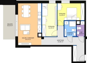 3 pokoje, mieszkanie 70,48 m², piętro 1, oferta nr B 1.4, Melody Park, Łódź, Śródmieście, Śródmieście-Wschód, ul. Pomorska 72/74