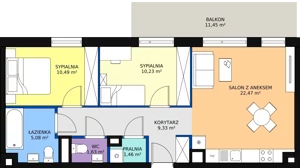 3 pokoje, mieszkanie 60,63 m², piętro 1, oferta nr B 1.9, Melody Park, Łódź, Śródmieście, Śródmieście-Wschód, ul. Pomorska 72/74
