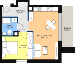 2 pokoje, mieszkanie 45,83 m², piętro 1, oferta nr B 1.12, Melody Park, Łódź, Śródmieście, Śródmieście-Wschód, ul. Pomorska 72/74