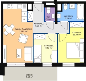 3 pokoje, mieszkanie 56,27 m², piętro 1, oferta nr B 1.14, Melody Park, Łódź, Śródmieście, Śródmieście-Wschód, ul. Pomorska 72/74