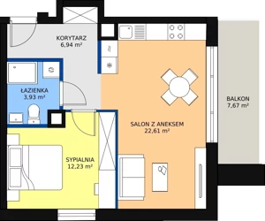2 pokoje, mieszkanie 45,61 m², piętro 3, oferta nr B 3.12, Melody Park, Łódź, Śródmieście, Śródmieście-Wschód, ul. Pomorska 72/74