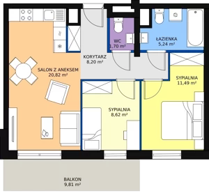 3 pokoje, mieszkanie 56,17 m², piętro 5, oferta nr B 5.14, Melody Park, Łódź, Śródmieście, Śródmieście-Wschód, ul. Pomorska 72/74
