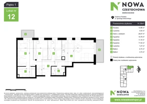 4 pokoje, mieszkanie 91,58 m², piętro 1, oferta nr M12, Nowa Częstochowa Mościckiego, Częstochowa, Częstochówka-Parkitka, ul. Mościckiego