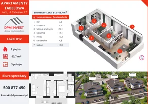 3 pokoje, mieszkanie 63,70 m², piętro 2, oferta nr B12, Apartamenty Tabelowa - Budynek B, Łódź, Górna, ul. Tabelowa 27