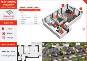 3 pokoje, mieszkanie 56,90 m², piętro 2, oferta nr B13, Apartamenty Tabelowa - Budynek B, Łódź, Górna, ul. Tabelowa 27