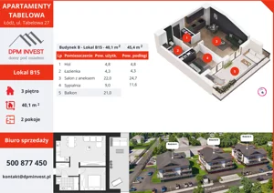 2 pokoje, mieszkanie 40,10 m², piętro 3, oferta nr B15, Apartamenty Tabelowa - Budynek B, Łódź, Górna, ul. Tabelowa 27
