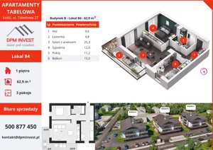 3 pokoje, mieszkanie 62,90 m², piętro 1, oferta nr B4, Apartamenty Tabelowa - Budynek B, Łódź, Górna, ul. Tabelowa 27
