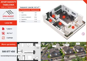 2 pokoje, mieszkanie 45,70 m², piętro 1, oferta nr B6, Apartamenty Tabelowa - Budynek B, Łódź, Górna, ul. Tabelowa 27