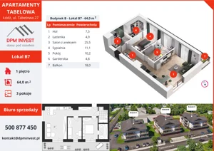 3 pokoje, mieszkanie 64,00 m², piętro 1, oferta nr B7, Apartamenty Tabelowa - Budynek B, Łódź, Górna, ul. Tabelowa 27