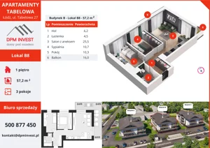 3 pokoje, mieszkanie 57,20 m², piętro 1, oferta nr B8, Apartamenty Tabelowa - Budynek B, Łódź, Górna, ul. Tabelowa 27