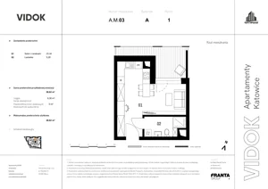 1 pokój, mieszkanie 28,93 m², piętro 1, oferta nr A.M.03, VIDOK Apartamenty, Katowice, Śródmieście, ul. Kozielska