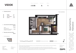 2 pokoje, mieszkanie 47,66 m², piętro 1, oferta nr A.M.05, VIDOK Apartamenty, Katowice, Śródmieście, ul. Kozielska