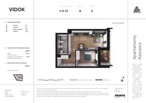 2 pokoje, mieszkanie 47,66 m², piętro 2, oferta nr A.M.13, VIDOK Apartamenty, Katowice, Śródmieście, ul. Kozielska