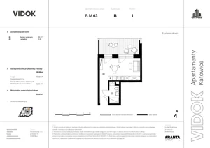 1 pokój, mieszkanie 33,88 m², piętro 1, oferta nr B.M.03, VIDOK Apartamenty, Katowice, Śródmieście, ul. Kozielska