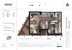4 pokoje, mieszkanie 62,10 m², piętro 1, oferta nr B.M.08, VIDOK Apartamenty, Katowice, Śródmieście, ul. Kozielska
