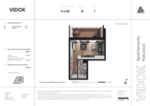 1 pokój, mieszkanie 25,43 m², piętro 7, oferta nr B.M.62, VIDOK Apartamenty, Katowice, Śródmieście, ul. Kozielska