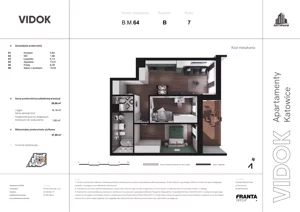 3 pokoje, mieszkanie 61,46 m², piętro 7, oferta nr B.M.64, VIDOK Apartamenty, Katowice, Śródmieście, ul. Kozielska