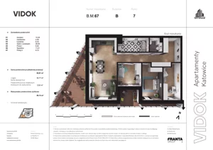 4 pokoje, mieszkanie 90,44 m², piętro 7, oferta nr B.M.67, VIDOK Apartamenty, Katowice, Śródmieście, ul. Kozielska