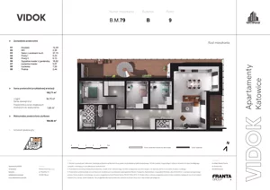 4 pokoje, mieszkanie 109,38 m², piętro 9, oferta nr B.M.79, VIDOK Apartamenty, Katowice, Śródmieście, ul. Kozielska