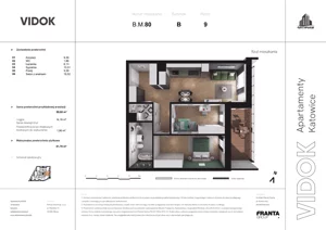 3 pokoje, mieszkanie 65,42 m², piętro 9, oferta nr B.M.80, VIDOK Apartamenty, Katowice, Śródmieście, ul. Kozielska