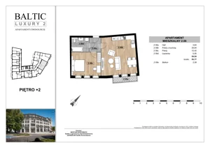 2 pokoje, apartament 54,54 m², piętro 2, oferta nr 2.08, Baltic Luxury 2, Świnoujście, Plac Wolności 3